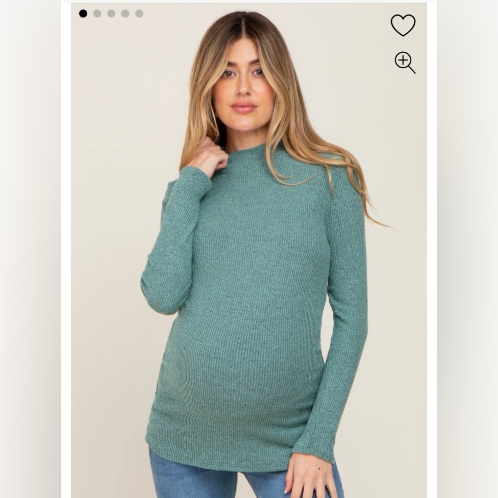 💥 Pinkblush Maternity Green Soft Rib Knit Long Sleeve Top Size Large